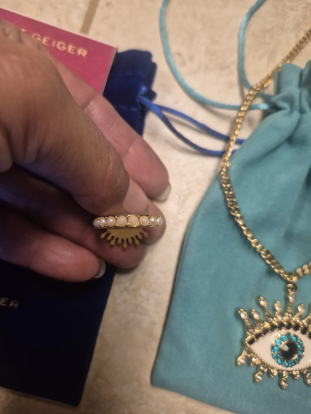 Kurt Geiger London Evil Eye Necklace, Earrings, Ring Set
